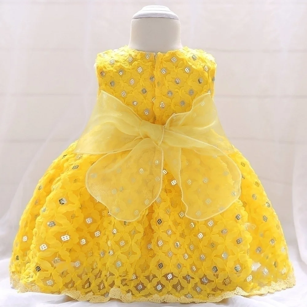 Curtsy&Bows Lined Crinoline w/ Faux Sequines Yellow Laced Dress, Size 18m,NWT - Picture 2 of 5